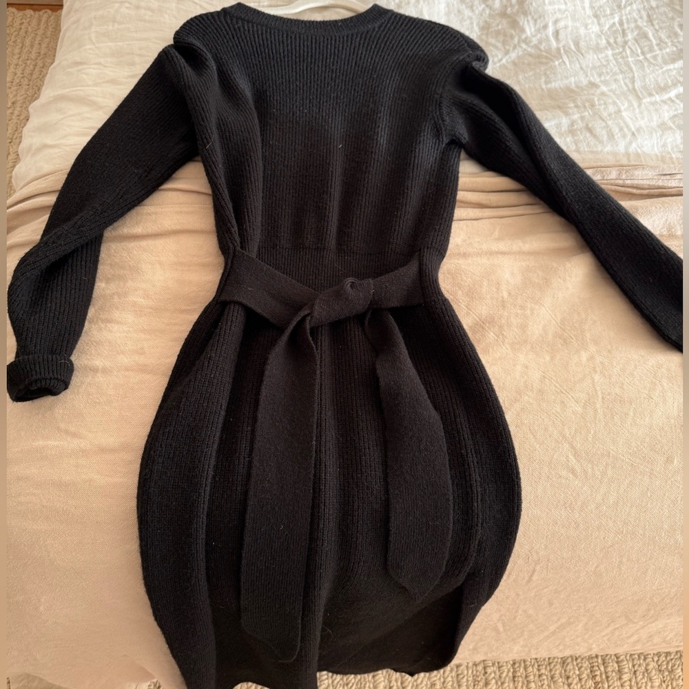 LPA black cable knit sweater dress with wrap tie as a belt